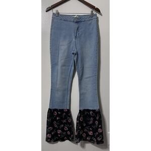 OOAK Upcycled Jeans Sz 11 Chiffon Ruffle Hem Hippie Boho Fairy 30x31.5 Bell